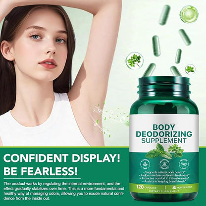 Chlorophyll Capsules | Body Deodorizing Supplement | Natural Internal Odor Control | with Chlorophyllin, Parsley and Peppermint | for Skin, Breath and Body Health | 4 Month Supply - 120 Caps