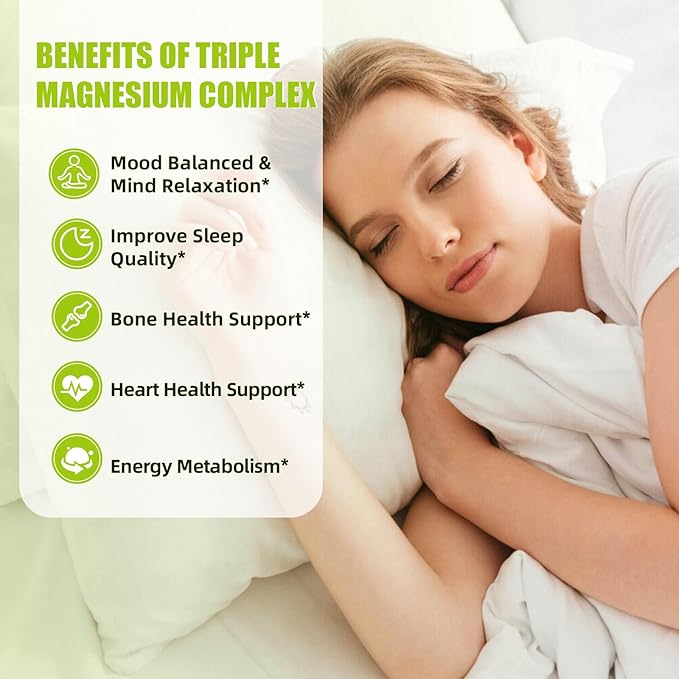 Triple Magnesium Complex Gummies for Women Men: Magnesium Glycinate Malate Taurate Supplements Support Sleep Mood Balanced Bones Muscle Health with CoQ10 Vta D3 Calcium, Sugar Free Vegan 30 Days