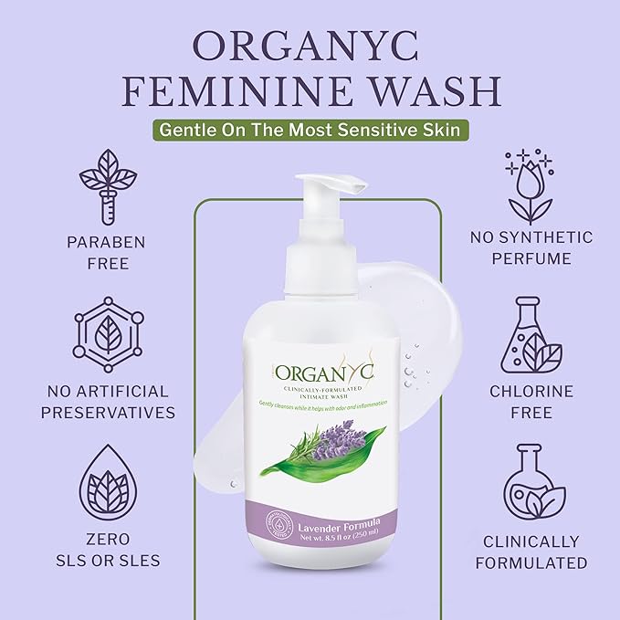 Organyc Feminine Intimate Wash for Sensitive Skin, 250 ml, pH-Balanced Cleanser with Organic Lavender & Botanical Extracts