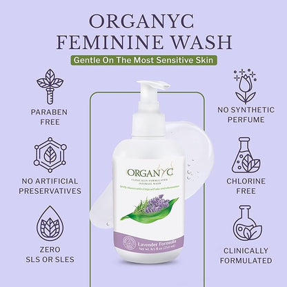 Organyc Feminine Intimate Wash for Sensitive Skin, 250 ml, pH-Balanced Cleanser with Organic Lavender & Botanical Extracts
