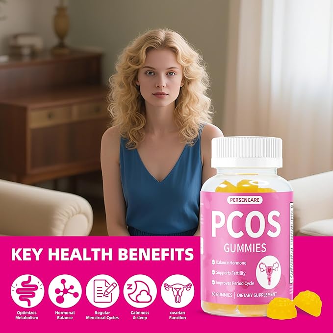 PCOS Multivitamin Gummies for Women Hormone Balance, Inositol Vitamins for Healthy Menstrual Cycle, Menopause and Mood Support, Fertility & Ovulation Reproductive Health Gummy 60 Count