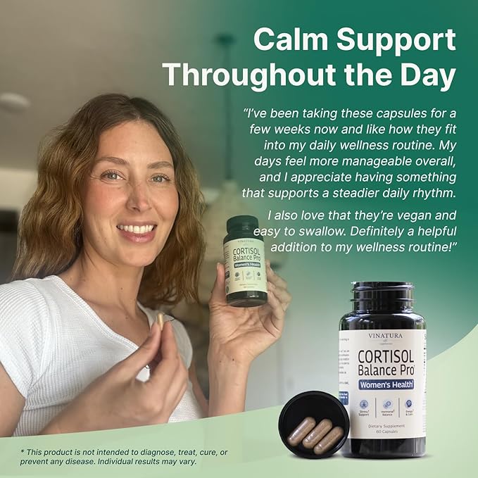 VINATURA Cortisol Supplements for Women - Cortisol Detox and Management - Adrenal Support, Stress Support, 60 Vegan Capsules