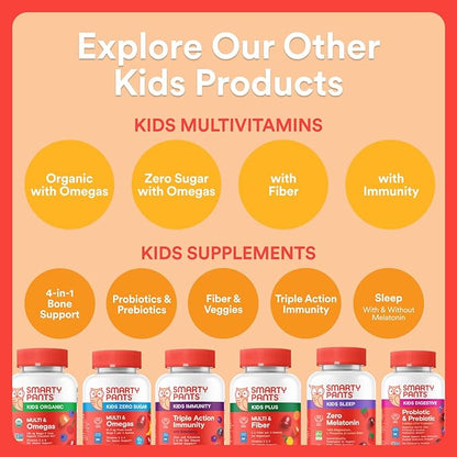 SmartyPants Kids Multivitamin Gummies with Omega 3 DHA/EPA, Vitamins D3, C, B12, B6, A, K, and Zinc, Gluten Free, Clean Label, Three Fruit Flavors, 60 Gummies (30 Day Supply)