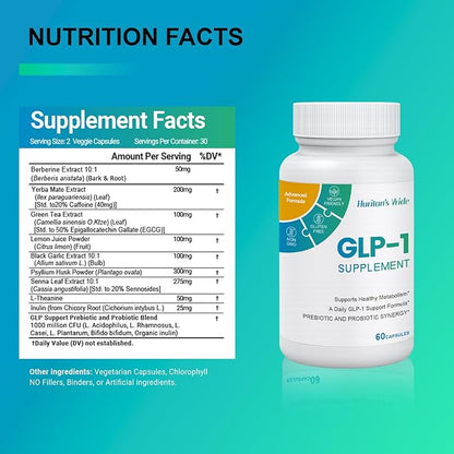 Huritan's Vride GLP-1 Supplement Support with Probiotics | Premium Formula for Healthy Weight Management & Digestive Balance | 60 Capsules
