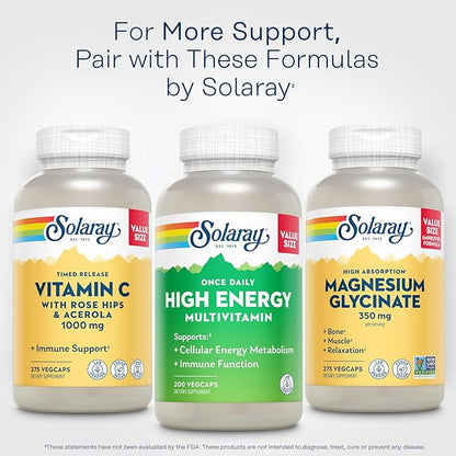 SOLARAY Once Daily High Energy Multivitamin for Women and Men – with Vitamin C, Vitamin D and Whole Food & Herb Base - Cellular Energy Metabolism & Immune Function Support – 200 Servings, 200 VegCap
