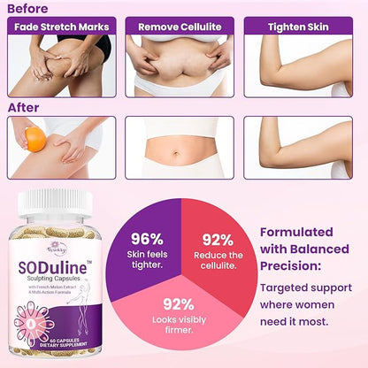 Anti Cellulite Supplement, SODuline™ Sculpting Capsules with French Melon SOD & Phyto Beadlets, Cellulite Reduces, Cellulite Remover for Legs, Skin Smoothing & Thighs, Collagen Supplements, 60 Caps