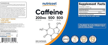 Nutricost Caffeine 500 Capsules, 200mg Per Capsule (2 Bottles)