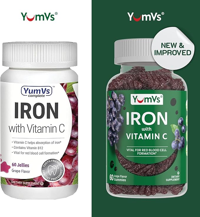 YUM-V'S Iron Gummies, Grape Flavor - 10 mg Chewable Iron Supplement, Gummies with Vitamin C - Kosher, Gluten Free - Blood Builder Iron Supplement Gummies (60 Count), Pack of 20