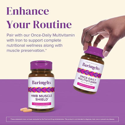 Barimelts HMB Muscle Shield for GLP-1 Users and Bariatric Patients - HMB Supplements with Vitamin D3 & Ubiquisome® Phytosome™ Supports Muscle Recovery - 90 Smooth-Coated Caplets