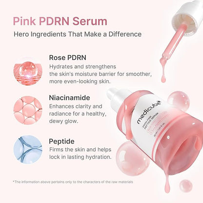 medicube PDRN Pink Peptide Serum with Rose PDRN | Vegan Pink Glow Serum with Peptides & Niacinamide for Hydration & Firm-Looking Skin | Uneven Tone Care | Korean Skincare, 1.01 fl. Oz