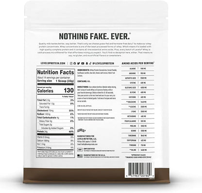Levels Grass Fed Whey Protein Powder, No Artificials, 24G of Protein, Double Chocolate, 1LB