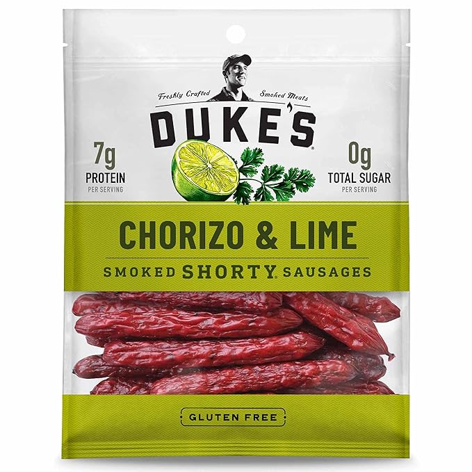 Duke's Pork Chorizo & Lime Smoked Shorty Sausages, 7g Protein Per Serving, Easter Basket Stuffer for Men, 5 oz.