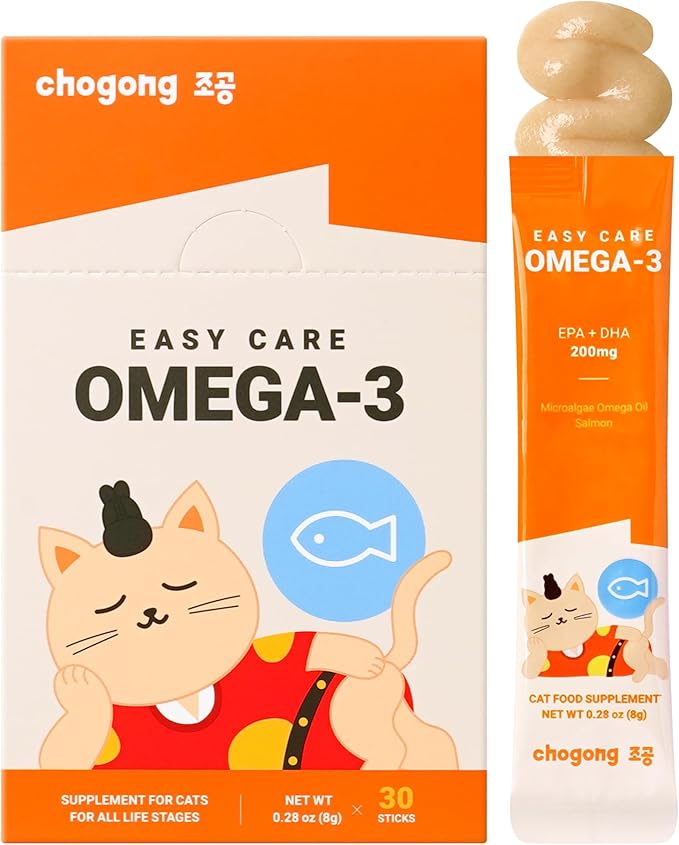 Cat Omega 3 Supplement – Lickable with EPA & DHA for Skin and Coat, Immune & Joint Support – Daily for Cats, Salmon Flavor, 30 Tubes
