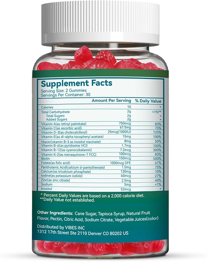 Women's Multivitamin Gummies, Vitamins A, C, D3, E, K, B12, Calcium, Biotin, Folic Acid, Inositol, Multivitamin for Women for Daily Nutritional Support, 60 Day Supply - 120 Count