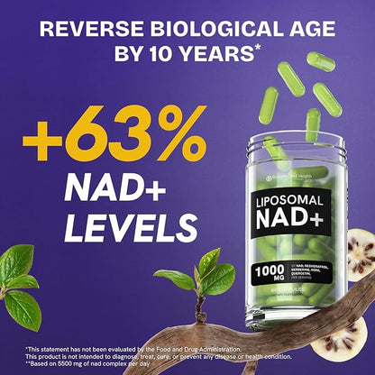Liposomal NAD Supplement for Women w/Noni | 5-in-1 NAD Resveratrol Supplement w/Berberine & Quercetin | Pure NMN Powder Alternative | Supports Anti Aging & NAD+ Levels | 60 caps - 1 Pack