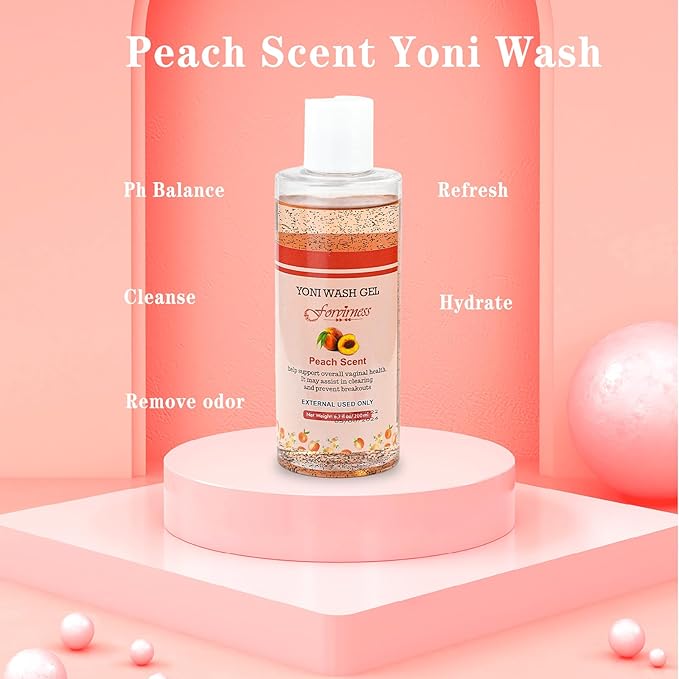 Natural Feminine Wash Yoni Oil Set, Body Cleanser with Cleaning Factor, Yoni Wash for Women pH Balance,1 fl.oz Peach Feminine Oil & 6.7 fl.oz Intimate Cleanser