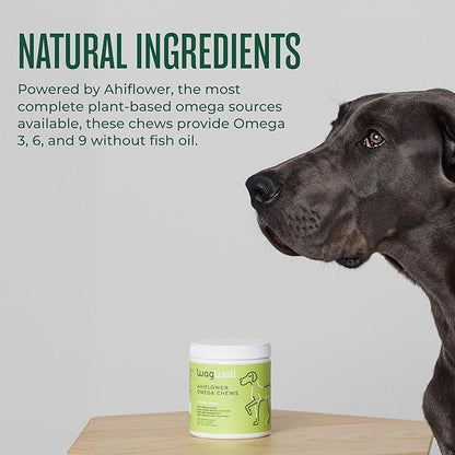 WagWell Ahiflower Omega Chews for Dogs | Vet-Formulated Health Supplement for Joints, Skin, Coat | Plant-Based Omega 3-6-9 | for Dogs of All Ages & Sizes, All Natural, Made in USA | 60 Chews