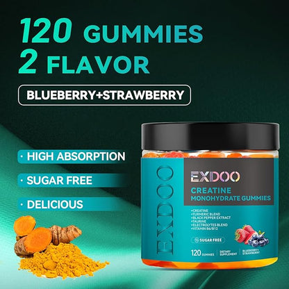 Creatine Monohydrate Gummies with Turmeric for Men and Women Creatine with Taurine Electrolyte for Strength Energy&Muscle Support Pre-Workout Gummies Sugar Free 120pcs