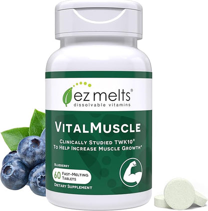 EZ Melts VitalMuscle Dissolvable Tablets - Supports Strength, Lean Growth, Recovery for Men & Women - Clinically Studied TWK10 Postbiotic - Gentle on the Stomach - Non-GMO & Vegan - 60 Tablets
