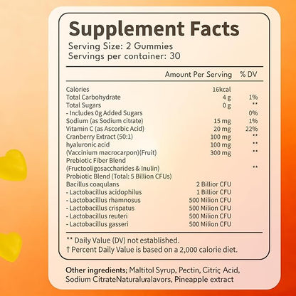 Flora Plus Gummies, Advanced Vaginal Support, Vaginal Health Gummies, Ph Balance for Women, Probiotic Vaginigal Health - Promote Healthy Vaginal Odor & Flora, 60 Count