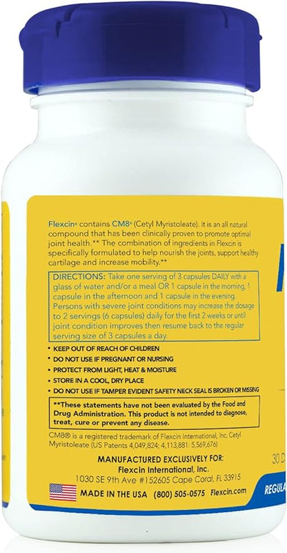 Flexcin Joint Health & Mobility Formula with CM8 (Cetyl Myristoleate) - Joint Supplements for Men and Women with Glucosamine, MSM, Collagen Type II - 90 Capsules