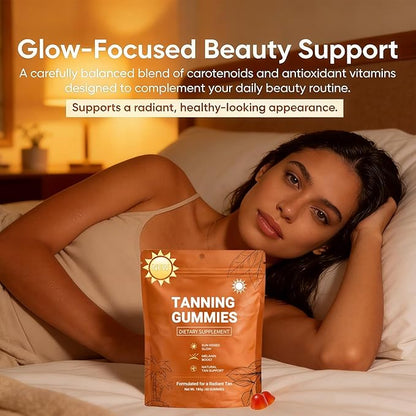 2026 New Tanning Gummies for Women, Skin Radiance & Hydration for Natural Looking Glow, Bronzing, with Vitamin C & E, Astaxanthin, Beta Carotene, Vegan & Sugar Free, Non-GMO, 60 Count (1 Pcs)
