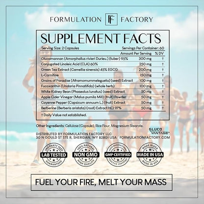 Formulation Factory Metabolism Booster - Melt Mode Natural Thermogenic Support with Glucomannan, L-Carnitine & Green Tea Extract - Advanced Satiety & Energy - 120 Capsules, 2 Month Supply