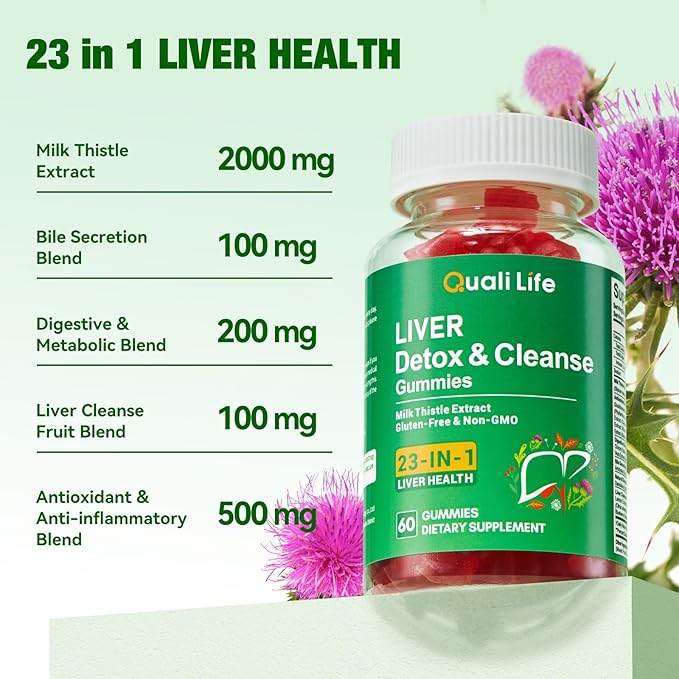Liver Cleanse Detox & Repair Gummies - 2000mg Milk Thistle Liver Detox Supplement, Liver Support Supplement with Dandelion Root - Mixed Fruit Flavor, 60 Gummies