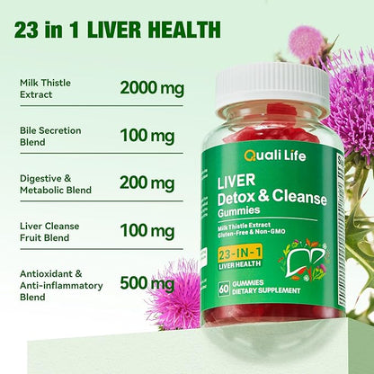 Liver Cleanse Detox & Repair Gummies - 2000mg Milk Thistle Liver Detox Supplement, Liver Support Supplement with Dandelion Root - Mixed Fruit Flavor, 60 Gummies