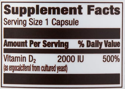Amazon Elements Vitamin D2 2000 IU, Vegan, Supports Strong Bones and Immune Health, 2 Month Supply (Packaging May Vary), 65 Capsules (Pack of 2)