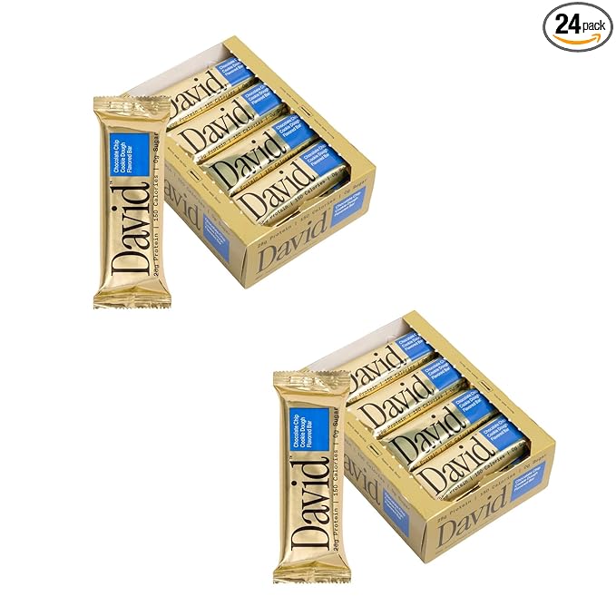 David Protein Bar, Chocolate Chip Cookie Dough, 24 Protein Bars | 28g of Protein | 150 Calories | 0g of Sugar - High Protein, Low Carb, Gluten Free Protein Bar, Pack of 24
