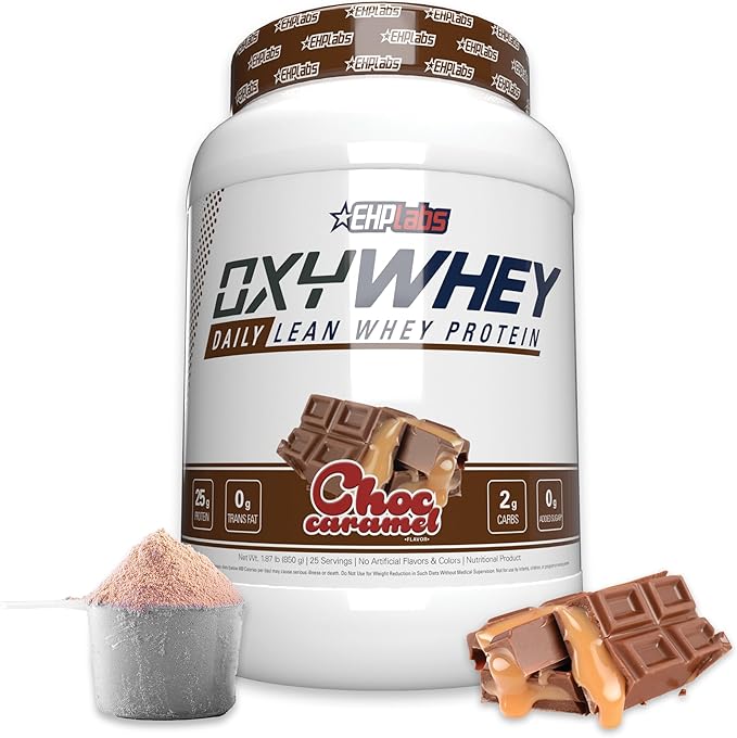 EHP Labs OxyWhey Whey Protein Isolate – 25g High Protein, Low Carb, Sugar Free Meal Replacement – Lean Whey Powder for Muscle Recovery – Non-GMO, Gluten Free – 25 Serves – Chocolate Caramel