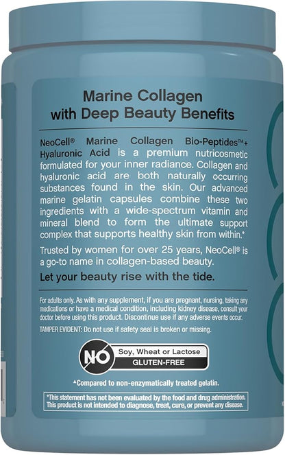 NeoCell Marine Collagen Peptides Capsules | 300 Pills | with Hyaluronic Acid | Plus Vitamin C | Superior Absorption Bio-Peptides for Women and Men | Premium Formula Supplement