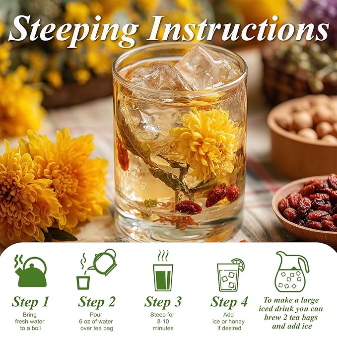 WT WEETEE Dandelion Wolfberry Tea Bags 200g 60-80 Cup, 7 Natural Herbal Ingredients Goji Berry Chrysanthemum Cassia Seed, Wolfberry & Dandelion Herbal Tea