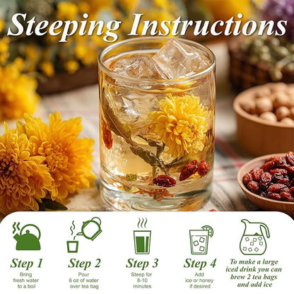 WT WEETEE Dandelion Wolfberry Tea Bags 200g 60-80 Cup, 7 Natural Herbal Ingredients Goji Berry Chrysanthemum Cassia Seed, Wolfberry & Dandelion Herbal Tea