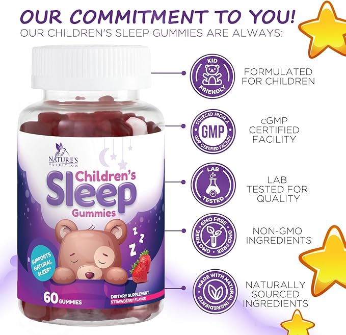 Kids Sleep Gummies with 2mg Melatonin Per Serving - Children's Sleep Gummy, Non-Habit Forming, Works with Natural Sleep Cycle, Supports Calm & Drug-Free, Natural Berry Flavor, 60 Gummies