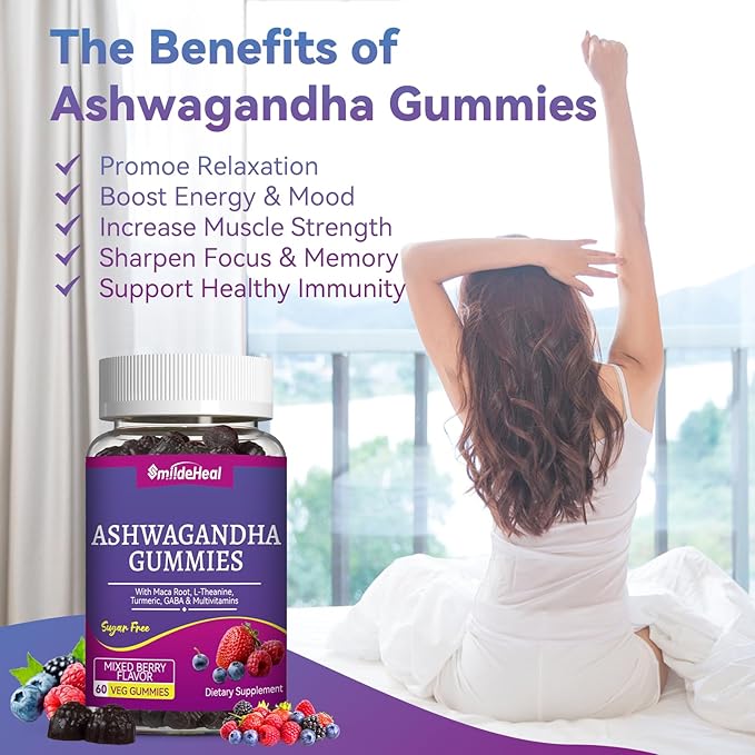 Ashwagandha Gummies 3000mg - Stress Relief, Immune Support & Increased Energy - Ashwagandha Supplements for Women & Men - Natural Mixed Berry Flavor (60 Count)