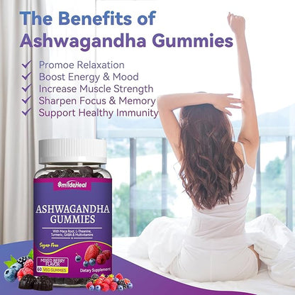 Ashwagandha Gummies 3000mg - Stress Relief, Immune Support & Increased Energy - Ashwagandha Supplements for Women & Men - Natural Mixed Berry Flavor (60 Count)