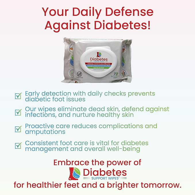 Diabetes Support Wipes® - All-Natural pH-Specific Foot & Body Wipes for Diabetics, Soothes Dry, Itchy & Irritated Skin, Relieves Neuropathy Pain, Supports Healing, Helps Prevent Complications - 72ct