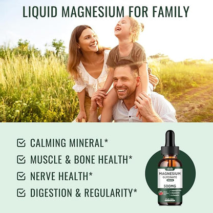 Magnesium Glycinate Liquid Drops Supplement, with Magnesium Glycinate 500mg Ashwagandha, L - Theanine, Chamomile -Support Stress Relief, Bone, Muscle, Mood Mixed Berry Flavor