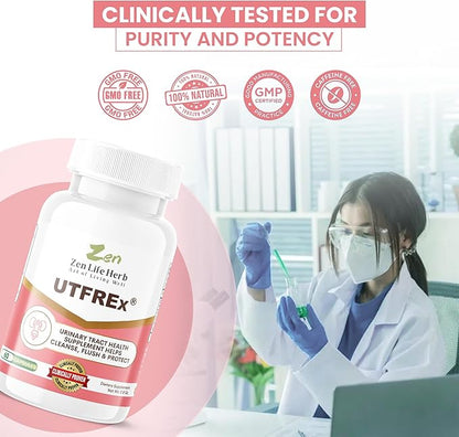 ZEN LIFE HERB UTFREx – Fast Acting - Promotes Urinary Tract Health Supports Healthy Immune and Urinary System, No Vitamins, Minerals, Prebiotics, Sugar, Plant-Based Supplement (60 Capsules)