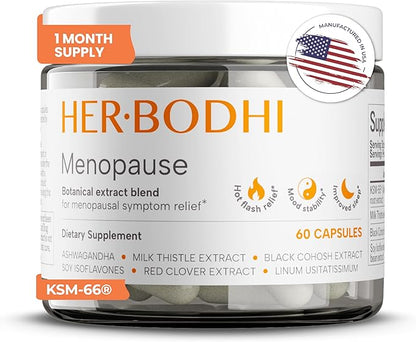 Her Bodhi Meno- Menopause Hormonal Balance for Women, Estrogen Soy Isoflavones Menopause Supplement for Women, Ashwagandha, Black Cohosh Hot Flashes Menopause Relief, Night Sweats Relief 60Caps