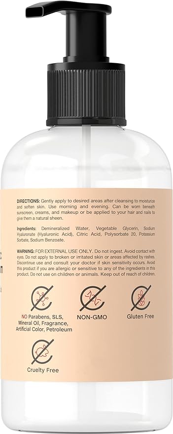 Coera Hyaluronic Acid Serum | 8 fl oz | Moisturizing and Hydrating | For Face, Skin, Hair & Nails | Paraben & SLS Free