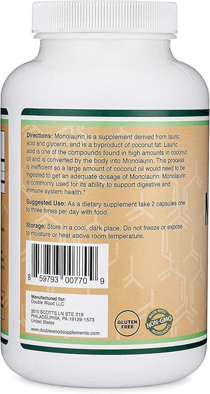 Monolaurin Immune Support Supplement 1,000mg per Serving, 210 Capsules (Vegan Safe, Non-GMO, Gluten Free) Immune Booster for Adults, Immune System Defense by Double Wood