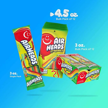 Airheads Xtremes Belts Candy, Chewy Candy Package, Rainbow Berry Fruit Flavor Artificially Flavored, 4.5 Ounces (12-Pack)