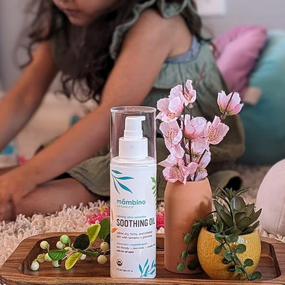 Mambino Organics Soothing Baby Oil, Organic Unscented Body Oil with Jojoba, Evening Primrose, Hydrates Dry, Itchy Skin, Gentle for Babies, Kids, Vegan, Baby Care Products, 3 Pack, 5 fl oz