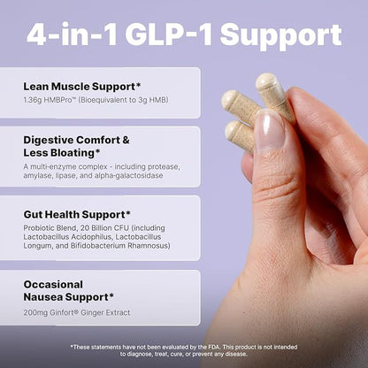 AONIC 3-in-1 GLP-1 Companion Supplement - HMBPro™ to Support Maintenance of Lean Muscle, probiotic and Enzyme Blend to Support Digestion, Ginger Extract to Help Reduce Nausea and Bloating (90 Caps)