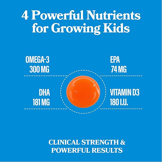 DAIKEN High Concentration Kids Fish Oil Omega-3 Gummies, No Sugar Added, Individually Wrapped, 300 mg DHA & EPA with Vitamin D3 for Kid, 30 Count, Tropical Fruit Flavor, Norwegian Sourced (Pack of 2)