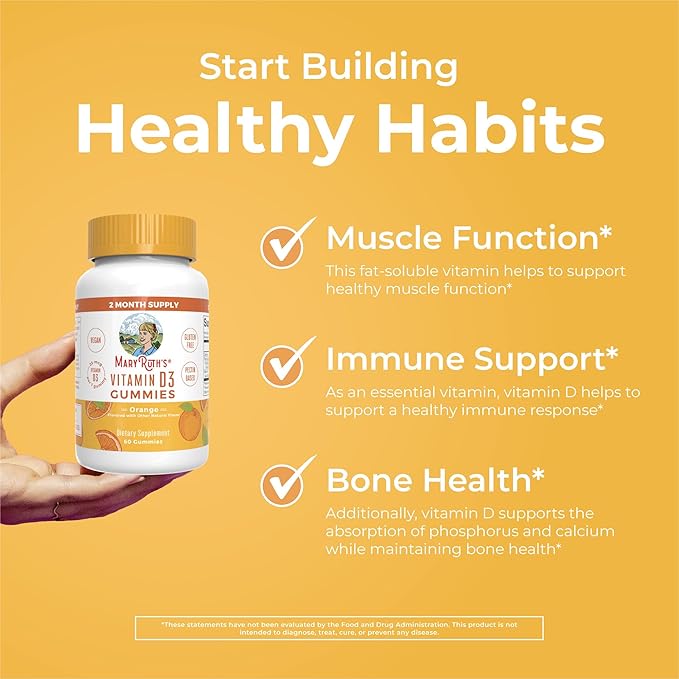 MARYRUTH'S Vitamin D3 Gummies | 2 Month Supply | Adults & Kids Vitamin D Gummy | Immune Support Supplement | VIT D3 1000IU for Bone Health&Muscle Function | Vegan | Non-GMO | Gluten Free | 60