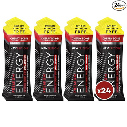 NewTrition® Extra Strength Energy Shots, 1.7 fl oz - 250mg Caffeine with Vitamin B & Amino Acids, Sugar-Free, Zero Calorie Vitamin Energy Drink for Focus & Endurance (Pack of 24, Cherry Bomb)